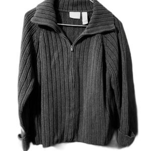 Liz Claiborne Lizwear Jeans Heavyweight Brown Sweater L Collar Zip Ribbed